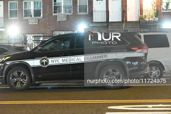 Two men and one woman die in a shooting in the Longwood section of Bronx, New York, United States, on October 30, 2024. Police investigate a...