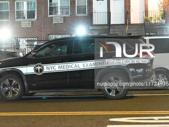 Two men and one woman die in a shooting in the Longwood section of Bronx, New York, United States, on October 30, 2024. Police investigate a...