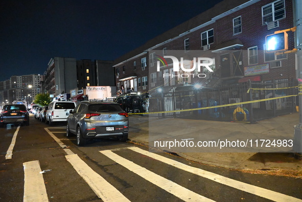 Two men and one woman die in a shooting in the Longwood section of Bronx, New York, United States, on October 30, 2024. Police investigate a...