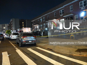 Two men and one woman die in a shooting in the Longwood section of Bronx, New York, United States, on October 30, 2024. Police investigate a...