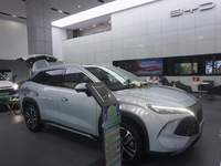 Customers buy a BYD electric car at a BYD store in Hangzhou, China, on October 31, 2024. (