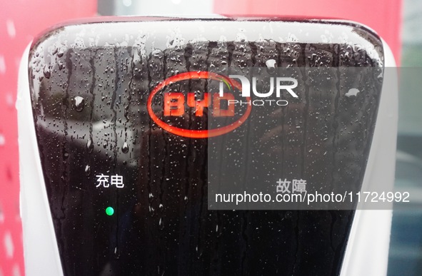 A charging pile is pictured at a BYD store in Hangzhou, Zhejiang province, China, on October 31, 2024. 