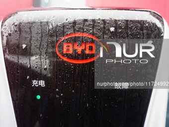 A charging pile is pictured at a BYD store in Hangzhou, Zhejiang province, China, on October 31, 2024. (