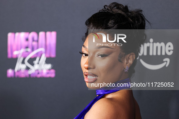 Megan Thee Stallion (Megan Jovon Ruth Pete) arrives at the Los Angeles Premiere Of Amazon Prime Video's 'Megan Thee Stallion: In Her Words'...