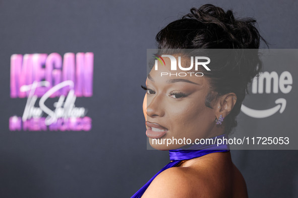 Megan Thee Stallion (Megan Jovon Ruth Pete) arrives at the Los Angeles Premiere Of Amazon Prime Video's 'Megan Thee Stallion: In Her Words'...