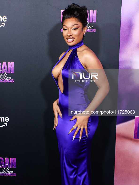 Megan Thee Stallion (Megan Jovon Ruth Pete) arrives at the Los Angeles Premiere Of Amazon Prime Video's 'Megan Thee Stallion: In Her Words'...