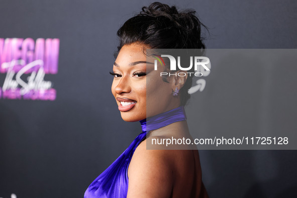 Megan Thee Stallion (Megan Jovon Ruth Pete) arrives at the Los Angeles Premiere Of Amazon Prime Video's 'Megan Thee Stallion: In Her Words'...