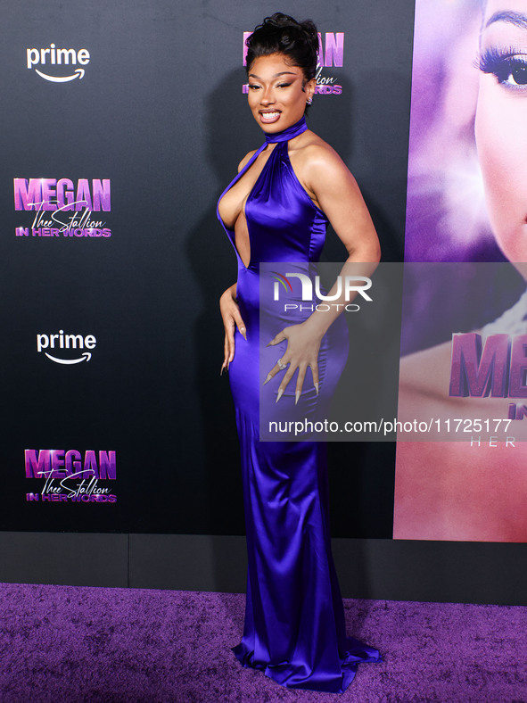 Megan Thee Stallion (Megan Jovon Ruth Pete) arrives at the Los Angeles Premiere Of Amazon Prime Video's 'Megan Thee Stallion: In Her Words'...