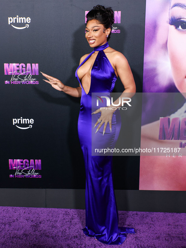 Megan Thee Stallion (Megan Jovon Ruth Pete) arrives at the Los Angeles Premiere Of Amazon Prime Video's 'Megan Thee Stallion: In Her Words'...