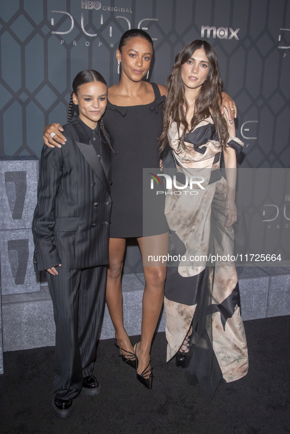 HBO's ''Dune: Prophecy'' world premiere takes place in New York, USA, on October 30, 2024. Chloe Lea, Shalom Brune-Franklin, and Sarah-Sophi...