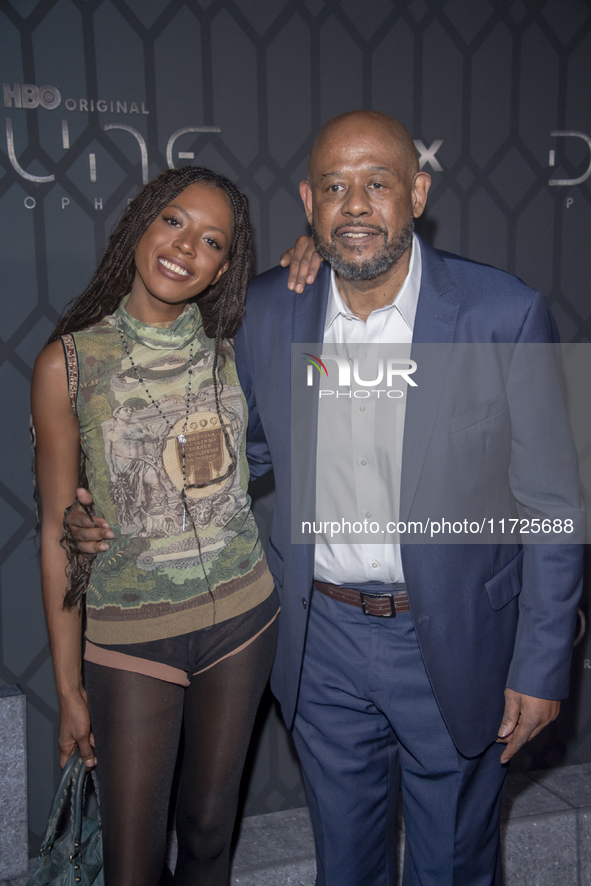 True Whitaker and Forest Whitaker attend the world premiere of HBO's ''Dune: Prophecy'' at Jazz at Lincoln Center in New York, USA, on Octob...