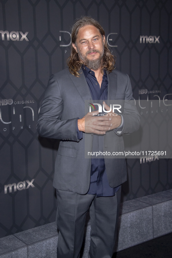 Travis Fimmel attends the world premiere of HBO's ''Dune: Prophecy'' at Jazz at Lincoln Center in New York, USA, on October 30, 2024. 