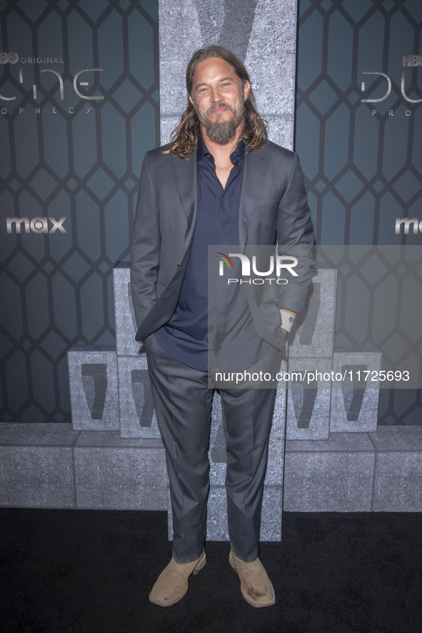 Travis Fimmel attends the world premiere of HBO's ''Dune: Prophecy'' at Jazz at Lincoln Center in New York, USA, on October 30, 2024. 