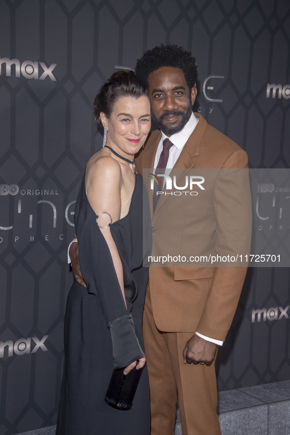 Olivia Williams and Rhashan Stone attend the world premiere of HBO's ''Dune: Prophecy'' at Jazz at Lincoln Center in New York, USA, on Octob...