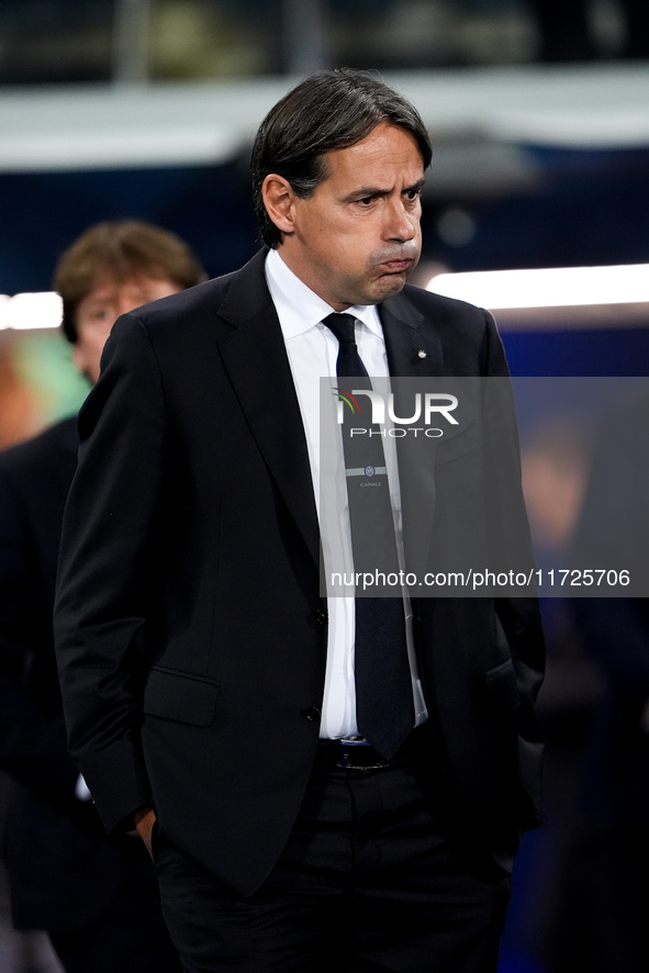 Simone Inzaghi head coach of FC Internazionale looks on during the Serie A Enilive match between Empoli FC and FC Internazionale at Stadio C...