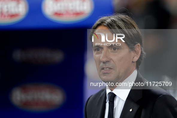 Simone Inzaghi head coach of FC Internazionale looks on during the Serie A Enilive match between Empoli FC and FC Internazionale at Stadio C...