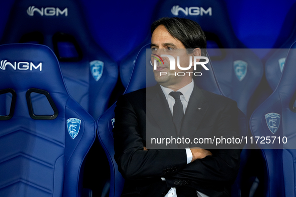 Simone Inzaghi head coach of FC Internazionale looks on during the Serie A Enilive match between Empoli FC and FC Internazionale at Stadio C...