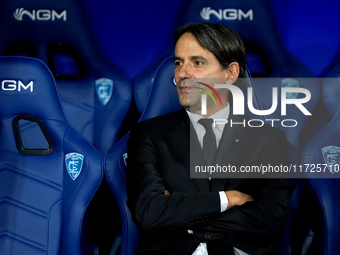 Simone Inzaghi head coach of FC Internazionale looks on during the Serie A Enilive match between Empoli FC and FC Internazionale at Stadio C...