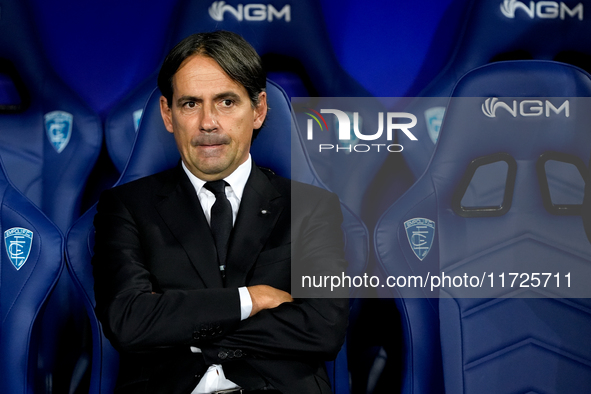 Simone Inzaghi head coach of FC Internazionale looks on during the Serie A Enilive match between Empoli FC and FC Internazionale at Stadio C...