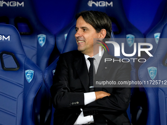 Simone Inzaghi head coach of FC Internazionale looks on during the Serie A Enilive match between Empoli FC and FC Internazionale at Stadio C...