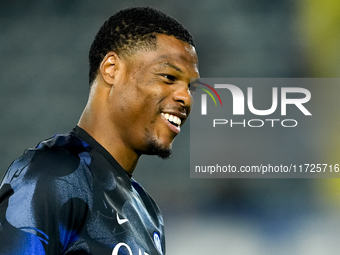 Denzel Dumfries of FC Internazionale looks on during the Serie A Enilive match between Empoli FC and FC Internazionale at Stadio Carlo Caste...