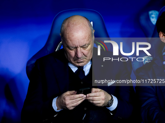 Giuseppe Marotta chairman of FC Internazionale takes a look on the phone during the Serie A Enilive match between Empoli FC and FC Internazi...