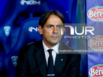 Simone Inzaghi head coach of FC Internazionale looks on during the Serie A Enilive match between Empoli FC and FC Internazionale at Stadio C...