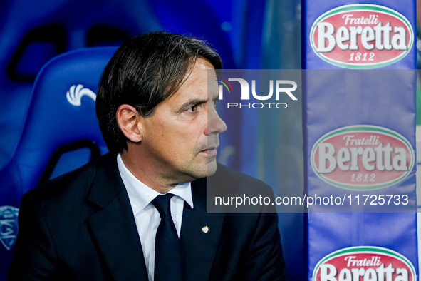 Simone Inzaghi head coach of FC Internazionale looks on during the Serie A Enilive match between Empoli FC and FC Internazionale at Stadio C...