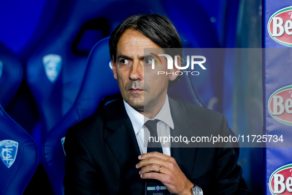 Simone Inzaghi head coach of FC Internazionale looks on during the Serie A Enilive match between Empoli FC and FC Internazionale at Stadio C...