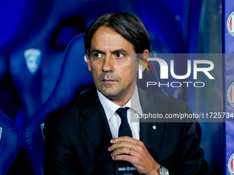 Simone Inzaghi head coach of FC Internazionale looks on during the Serie A Enilive match between Empoli FC and FC Internazionale at Stadio C...