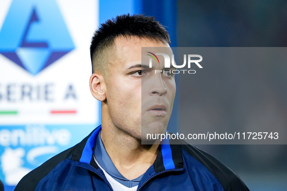 Lautaro Martinez of FC Internazionale looks on during the Serie A Enilive match between Empoli FC and FC Internazionale at Stadio Carlo Cast...