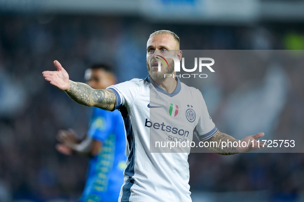 Federico Dimarco of FC Internazionale gestures during the Serie A Enilive match between Empoli FC and FC Internazionale at Stadio Carlo Cast...