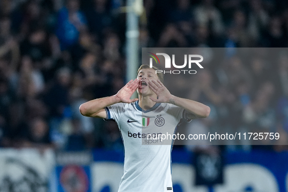 Nicolo' Barella of FC Internazionale yells during the Serie A Enilive match between Empoli FC and FC Internazionale at Stadio Carlo Castella...