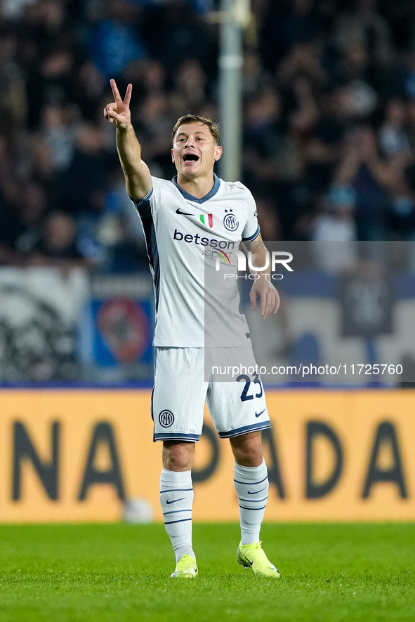 Nicolo' Barella of FC Internazionale gestures during the Serie A Enilive match between Empoli FC and FC Internazionale at Stadio Carlo Caste...