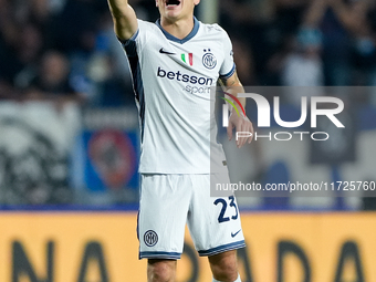 Nicolo' Barella of FC Internazionale gestures during the Serie A Enilive match between Empoli FC and FC Internazionale at Stadio Carlo Caste...