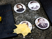 Autumns leaves are seen on the grave at the Rakowicki Cemetery a day ahead of the All Saints Day in Krakow, Poland on October 31, 2024. (