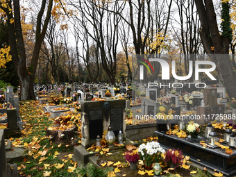 A view of the Rakowicki Cemetery a day ahead of the All Saints Day in Krakow, Poland on October 31, 2024. (