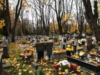 A view of the Rakowicki Cemetery a day ahead of the All Saints Day in Krakow, Poland on October 31, 2024. (