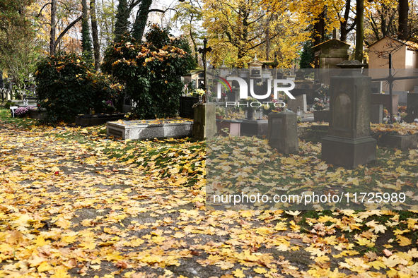 A view of the Rakowicki Cemetery a day ahead of the All Saints Day in Krakow, Poland on October 31, 2024. 