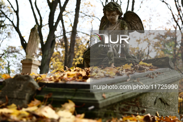 A view of the Rakowicki Cemetery a day ahead of the All Saints Day in Krakow, Poland on October 31, 2024. 