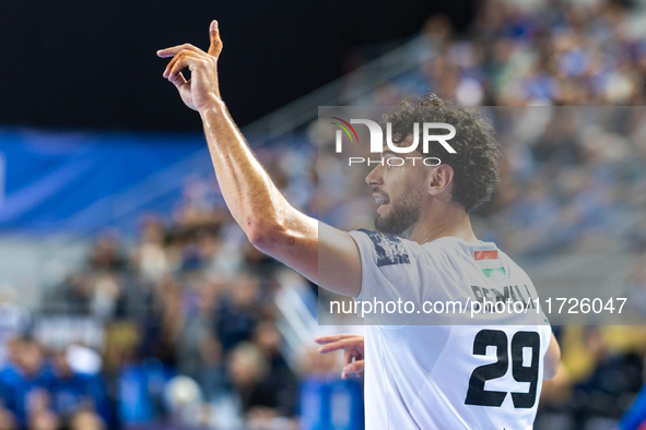 Nedim Remili  is playing during the match EHF Champions League Men match between  Orlen Wisla Plock and Veszprem HC in Plock, Poland on Octo...