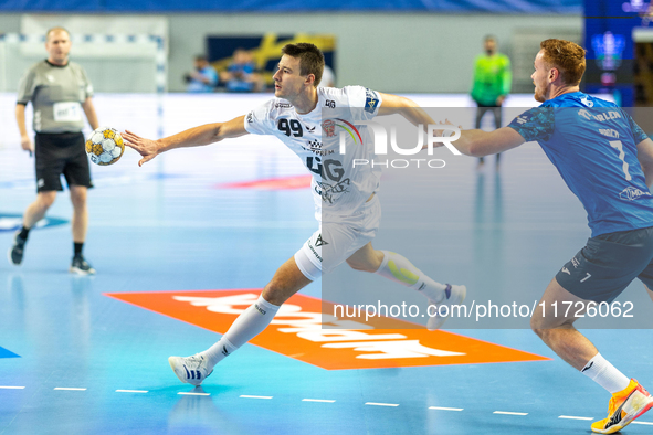 Sergei Mark Kosorotov  is playing during the match EHF Champions League Men match between  Orlen Wisla Plock and Veszprem HC in Plock, Polan...