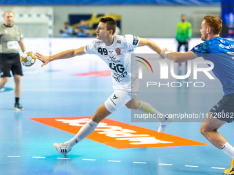 Sergei Mark Kosorotov  is playing during the match EHF Champions League Men match between  Orlen Wisla Plock and Veszprem HC in Plock, Polan...