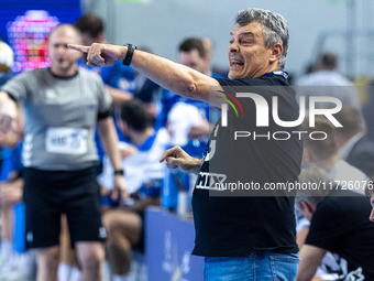 Coach Xavier Pascual Fuertes  is reacting during the match EHF Champions League Men match between  Orlen Wisla Plock and Veszprem HC in Ploc...