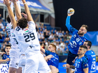 Zoltan Szita  is playing during the match EHF Champions League Men match between  Orlen Wisla Plock and Veszprem HC in Plock, Poland on Octo...