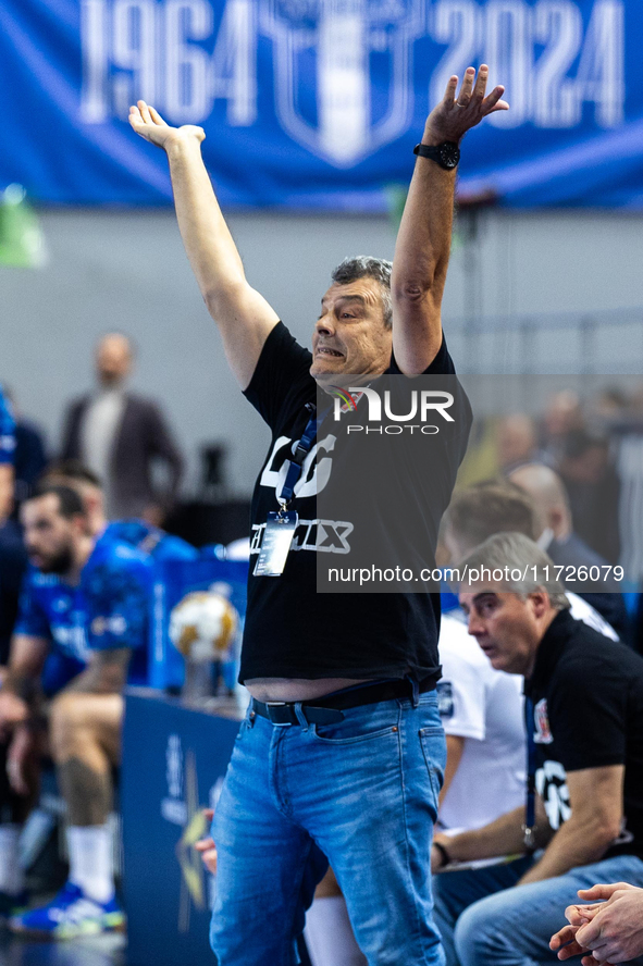 Coach Xavier Pascual Fuertes  is reacting during the match EHF Champions League Men match between  Orlen Wisla Plock and Veszprem HC in Ploc...