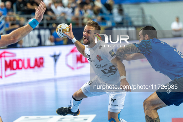 Luka Cindric and Leon Susnja are playing during the match EHF Champions League Men match between  Orlen Wisla Plock and Veszprem HC in Plock...