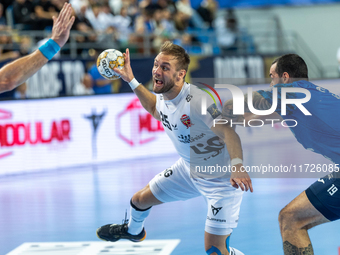 Luka Cindric and Leon Susnja are playing during the match EHF Champions League Men match between  Orlen Wisla Plock and Veszprem HC in Plock...