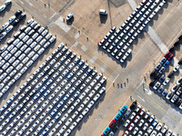 A large number of vehicles gather for loading at the terminal of Oriental Port Branch in Lianyungang Port in Lianyungang, China, on October...