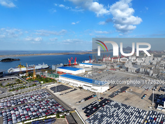 A large number of vehicles gather for loading at the terminal of Oriental Port Branch in Lianyungang Port in Lianyungang, China, on October...